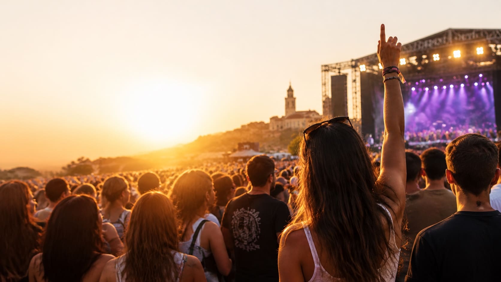 Público disfrutando de un festival al atardecer